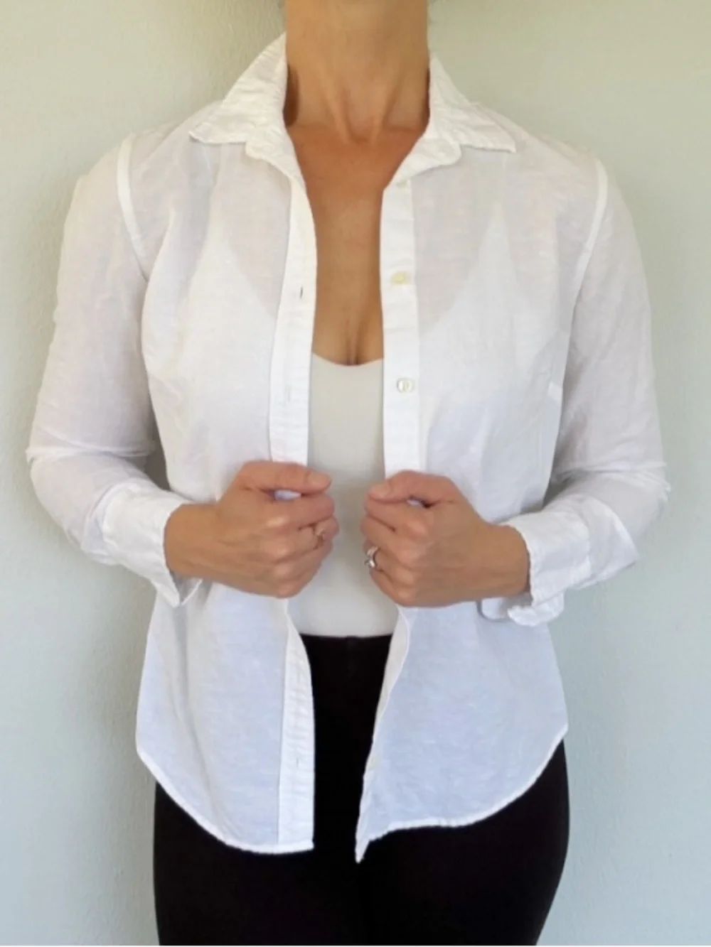 J. Crew Perfect white linen blend collared long sleeve button down shirt size 4P